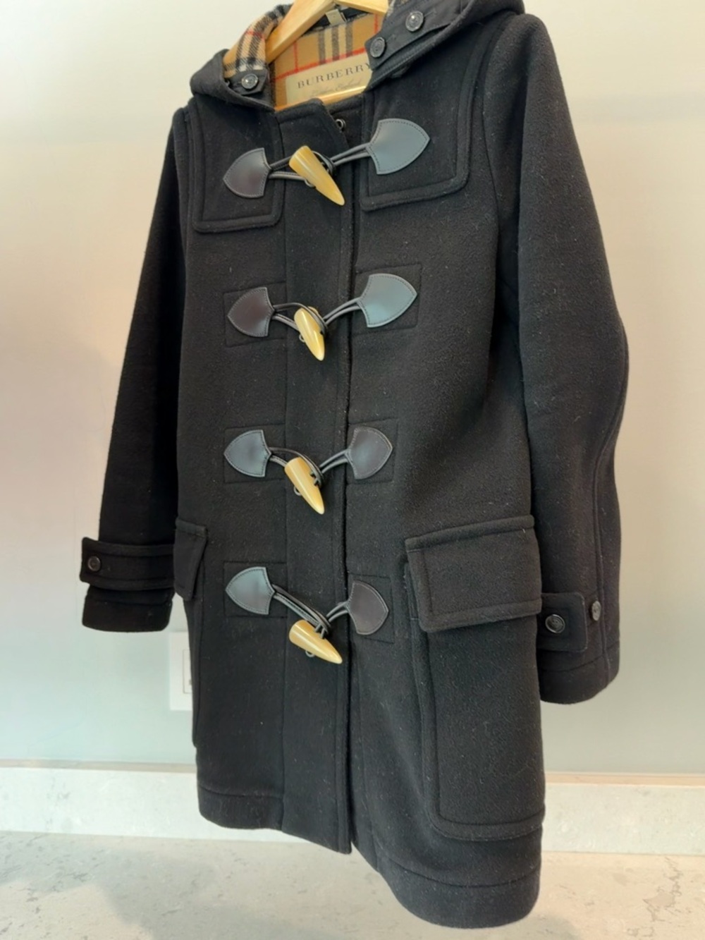 Burberry Black Coat with Classic Beige Check Lining